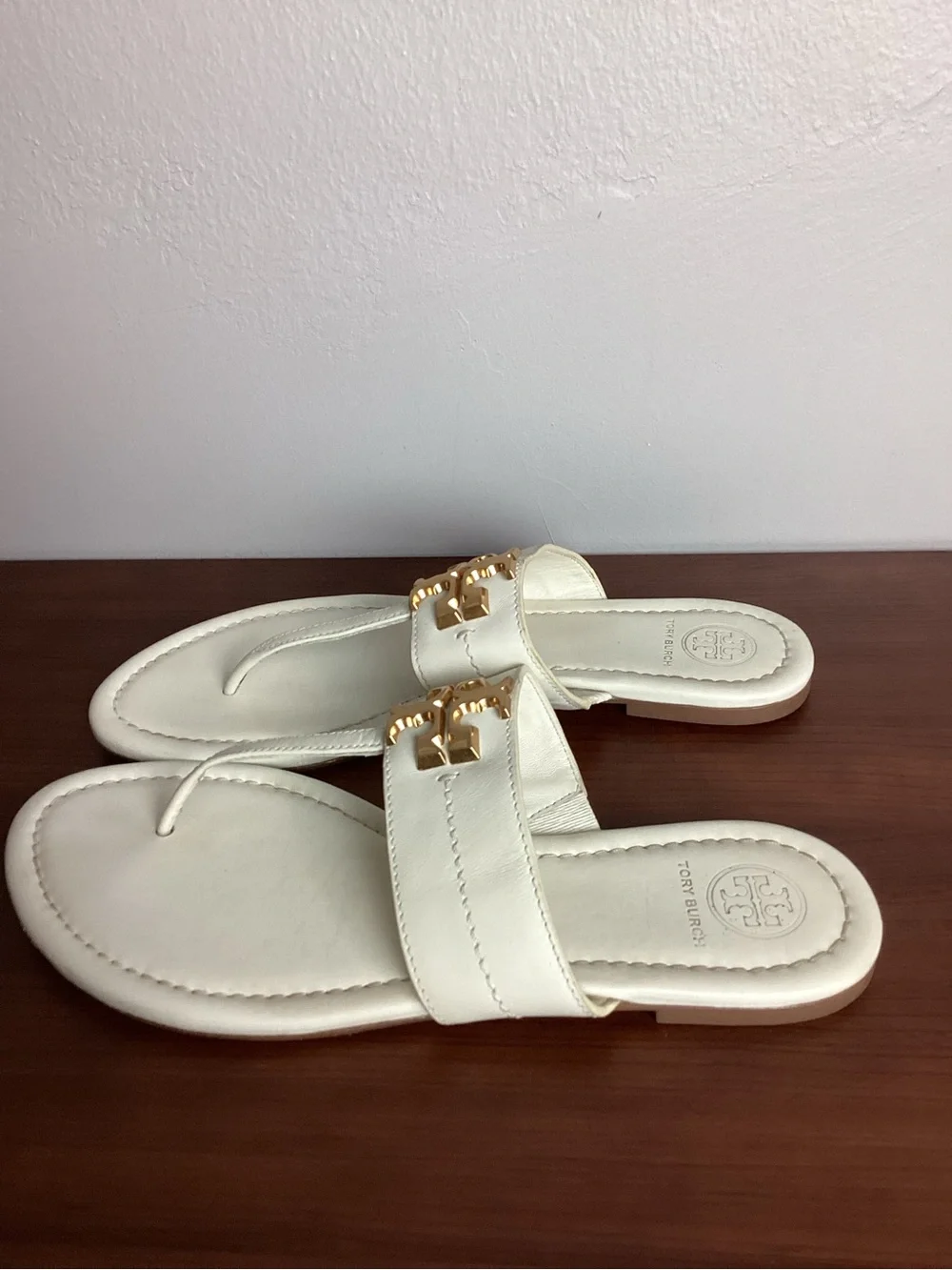 Tory Burch Everly Backless Cream Leather  Sandals Size 6.5M